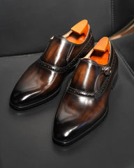 Luxury Brown Single Monk Strap Leather Shoes