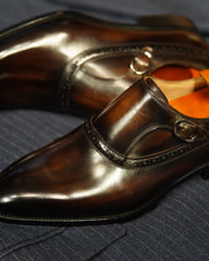 Luxury Brown Single Monk Strap Leather Shoes