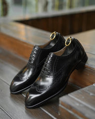 Handcrafted Black Leather Wingtip Oxfords – Formal Luxury