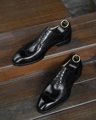 Handcrafted Black Leather Wingtip Oxfords – Formal Luxury