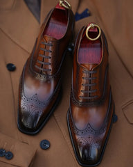 Elegant Brown Leather Wingtip Oxford Shoes