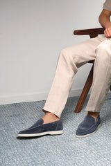 Summer Luxe: Premium Steel Blue Suede Loafers
