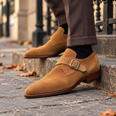 Tan Leather Graviovin Classic Monk Strap Leather Shoes - Classic Men's Formal Office Dress Shoes