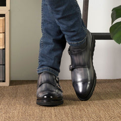 Sleek Gray Double Buckle Shoes