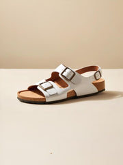 White Leather Cork Sandals for Men – Classic Summer Comfort