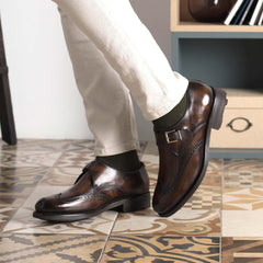 Rustic Brown Leather Monk Strap Shoe