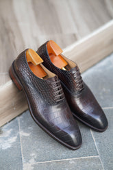 Burgundy Croc Men's Oxford Shoes