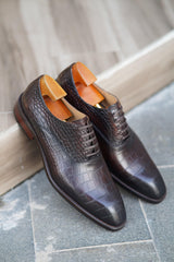 Burgundy Croc Men's Oxford Shoes