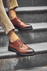 Tan Wingtip Lace-Up Oxfords