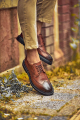 Tan Wingtip Lace-Up Oxfords