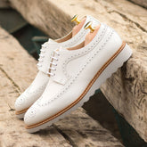 White Leather Alessandro Wingtip Dress Sneakers with Comfort Sole