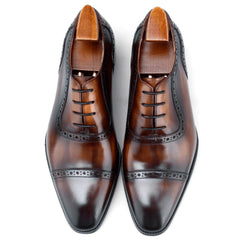 Brown Cap Toe Oxford Leather Shoes – Handmade, Formal & Elegant
