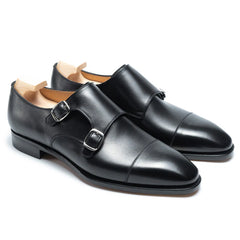 Black Leather Double Monk Strap Shoes for Men – Handmade Luxury Footwear