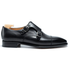 Black Leather Double Monk Strap Shoes for Men – Handmade Luxury Footwear