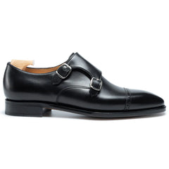 Black Leather Brogue Double Monk Strap Shoes for Men – Handmade Luxury Footwear