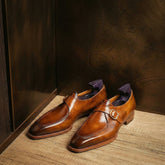 Tan Leather Averado Double Monk Strap Dress Shoes - Premium Men's Formal Dress Shoes