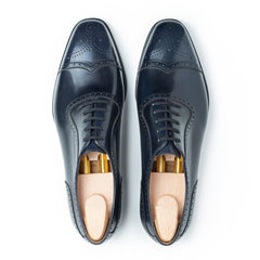 Victor Noir: Elegant Oxford Navy Blue Leather Formal Shoes – Wingtip Detailing