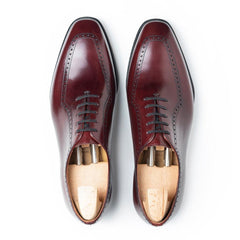 Benedict Luxe: Polished Brogue Oxford Burgundy Leather Formal Shoes for Gentlemen