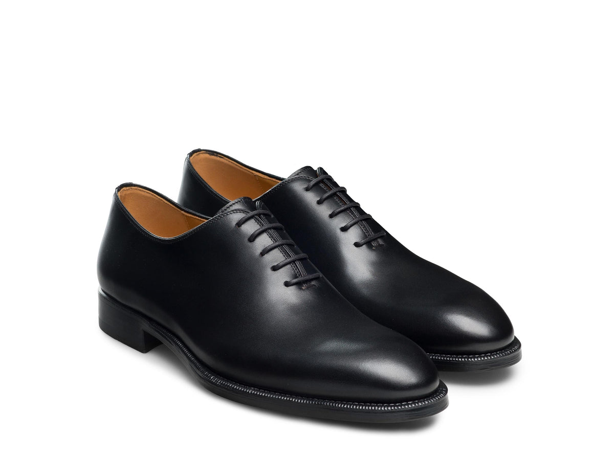 Black Leather Victor Plain Toe Lace-Up Oxford Shoes