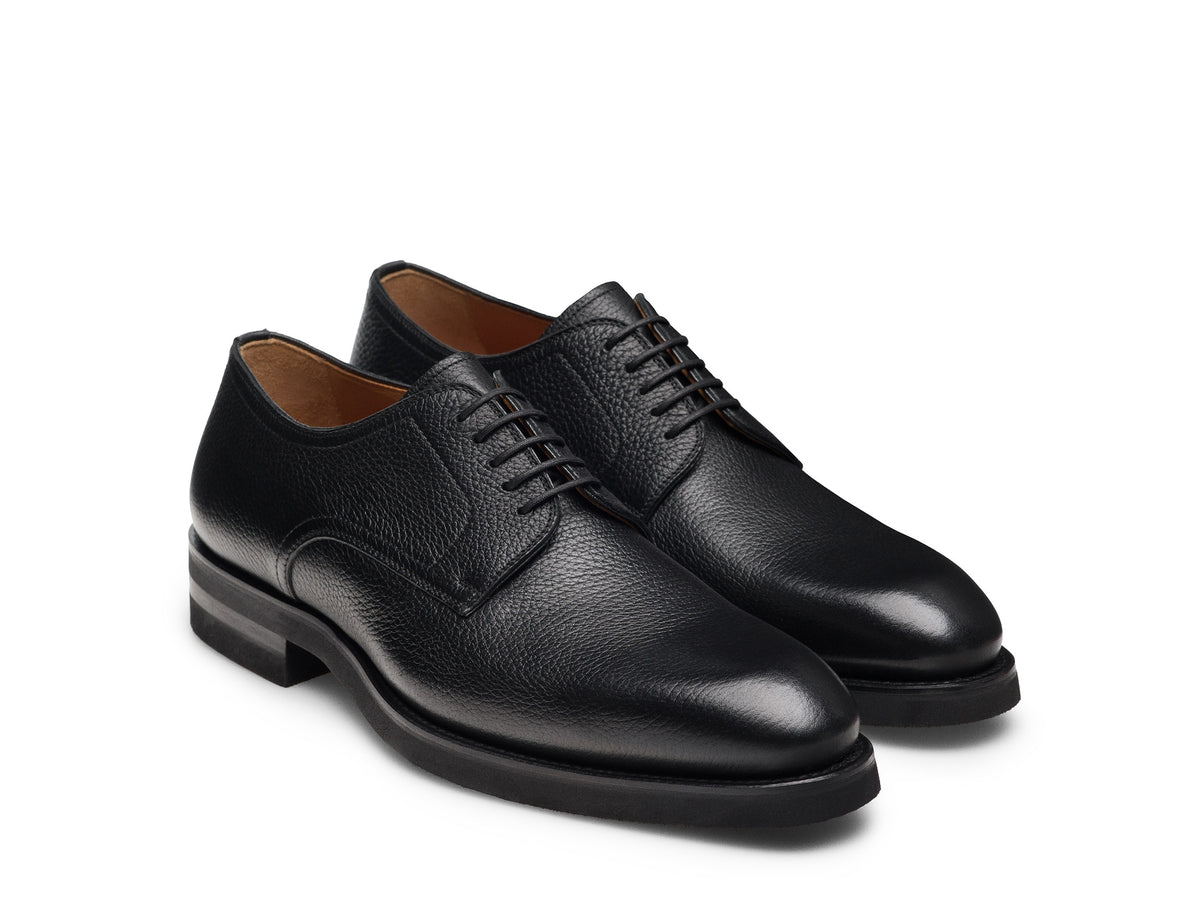 Black Leather Bruno Textured Lace-Up Derby Shoes