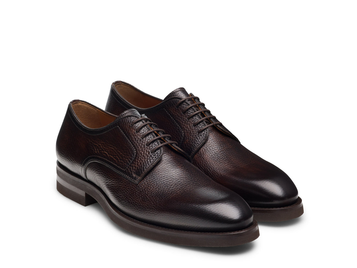 Brown Leather Bruno Textured Lace-Up Derby Shoes
