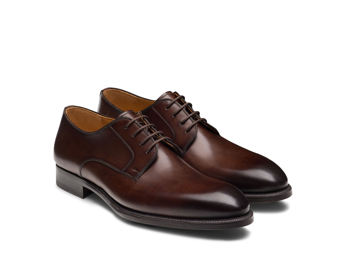 Dark Brown Leather Enzo Plain Toe Lace-Up Derby Shoes