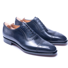 Orion Noble: Navy Blue Leather Full Brogue Shoes