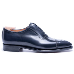 Orion Noble: Navy Blue Leather Full Brogue Shoes