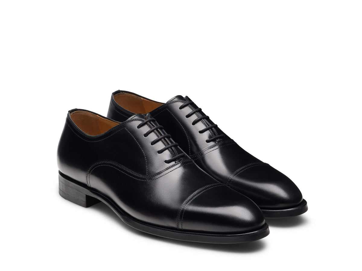 Black Leather Rafael Cap Toe Lace-Up Oxford Shoes