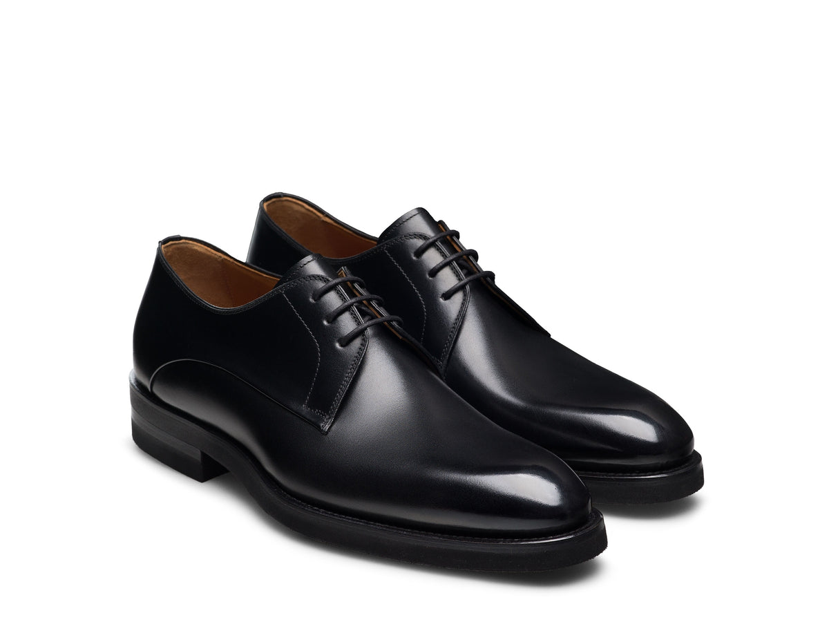 Black Leather Alessandro Plain Toe Lace-Up Derby Shoes