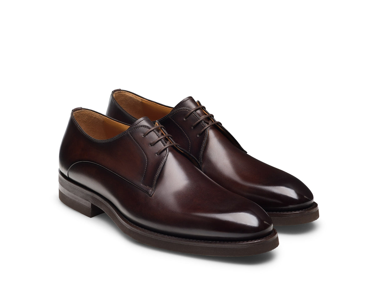 Brown Leather Alessandro Plain Toe Lace-Up Derby Shoes