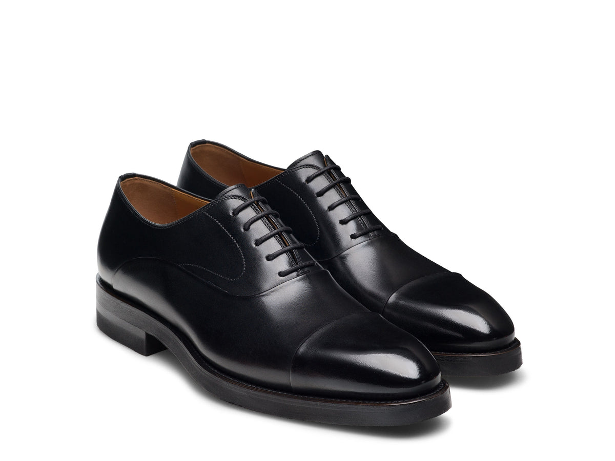 Black Leather Marco Cap Toe Lace-Up Oxford Shoes