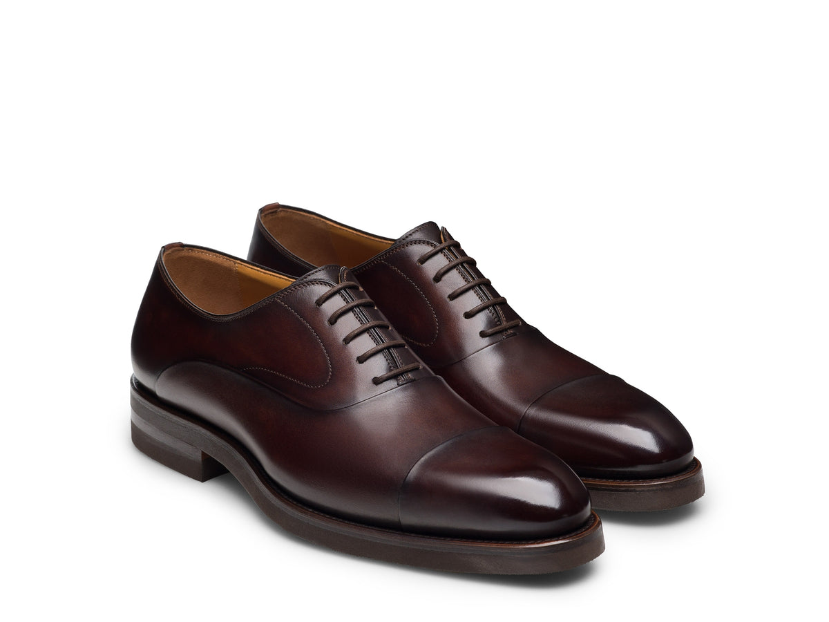 Brown Leather Marco Cap Toe Lace-Up Oxford Shoes