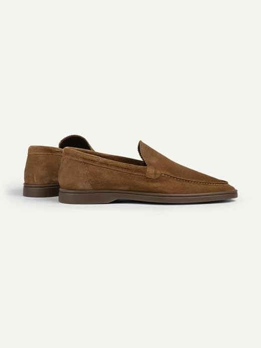 Elegant Dark Brown suede Yatch loafer and a comfortable white sole.