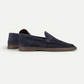 Elegant Dark blue suede Yatch loafer with a minimalist design and a comfortable white sole.