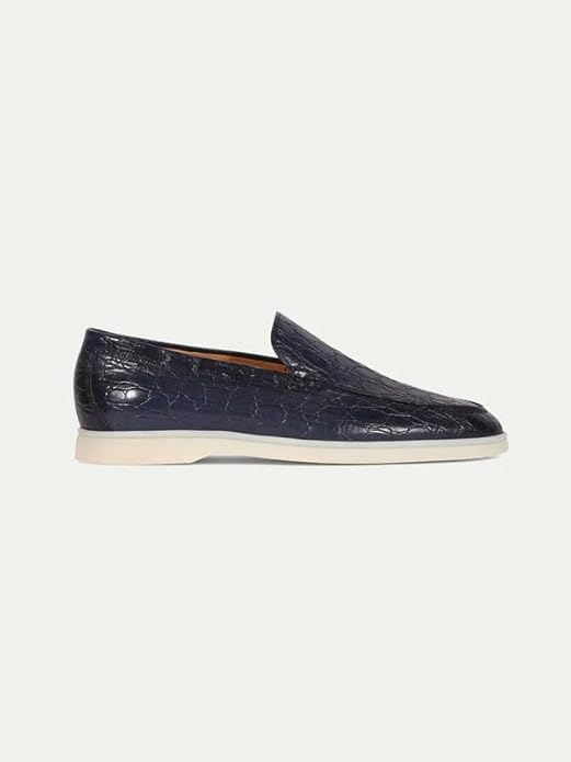 Premium Navy Blue Croc Print Leather Madewell Men's Comfortable Loafers For Men