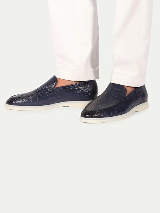 Premium Navy Blue Croc Print Leather Madewell Men's Comfortable Loafers For Men