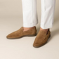 Elegant Dark Brown suede Yatch loafer and a comfortable white sole.