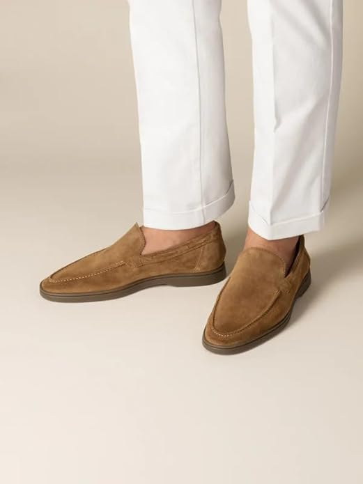 Elegant Dark Brown suede Yatch loafer and a comfortable white sole.