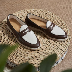 Penny Loafer – Two-Tone Cream & Chocolate Brown with Rubber Sole
