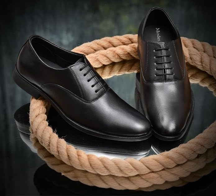 Men's Classic Black Formal Oxford Shoes with Sleek Lace-Up Design Attire Shoes for Men