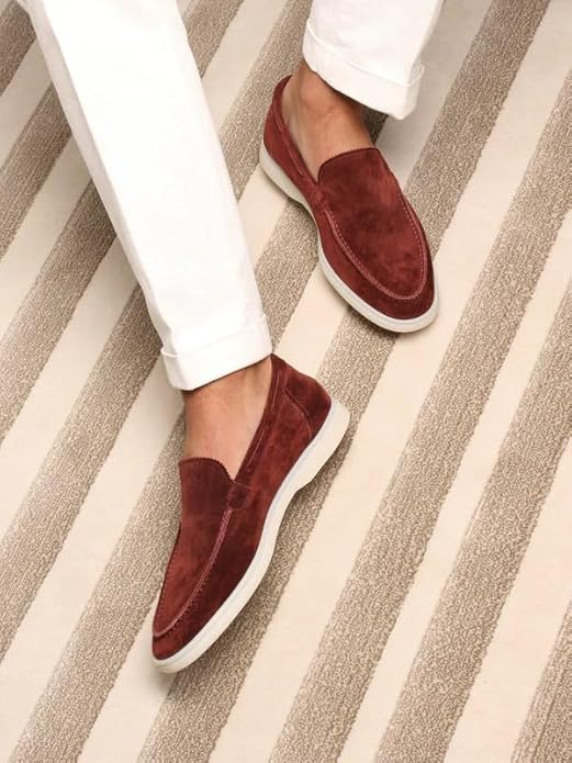 Elegant Maroon Suede Yatch loafer and a comfortable white sole.