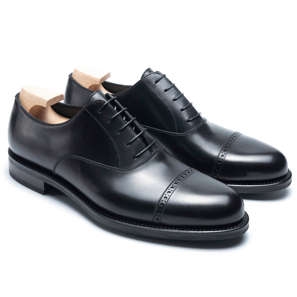Caspian Prestige: Premium Oxford Black Leather Formal Shoes – Full Brogue Pattern