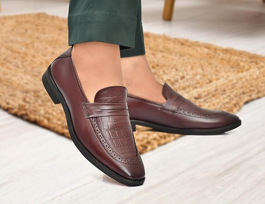 Men's Burgundy Leather Croc Slip-On Loafers Classic Design Unbeatable Comfort Shoes for Men