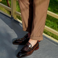 Luxury Brown Leather Loafer with Wooden Shoe Tree for Men