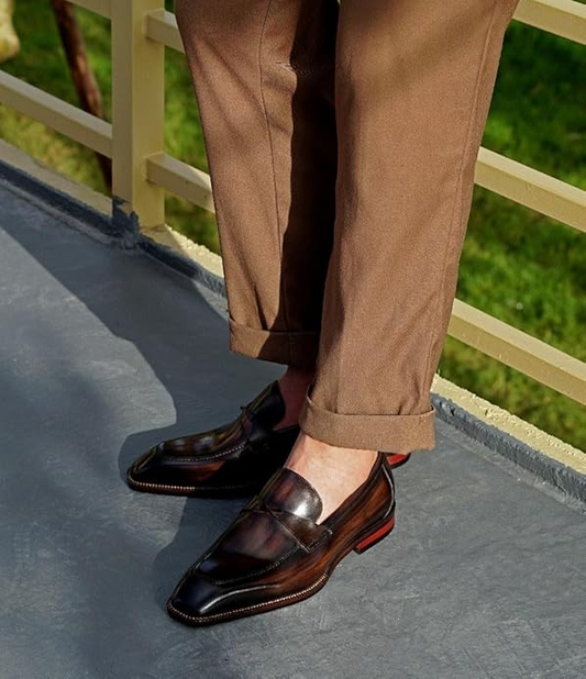 Luxury Brown Leather Loafer with Wooden Shoe Tree for Men