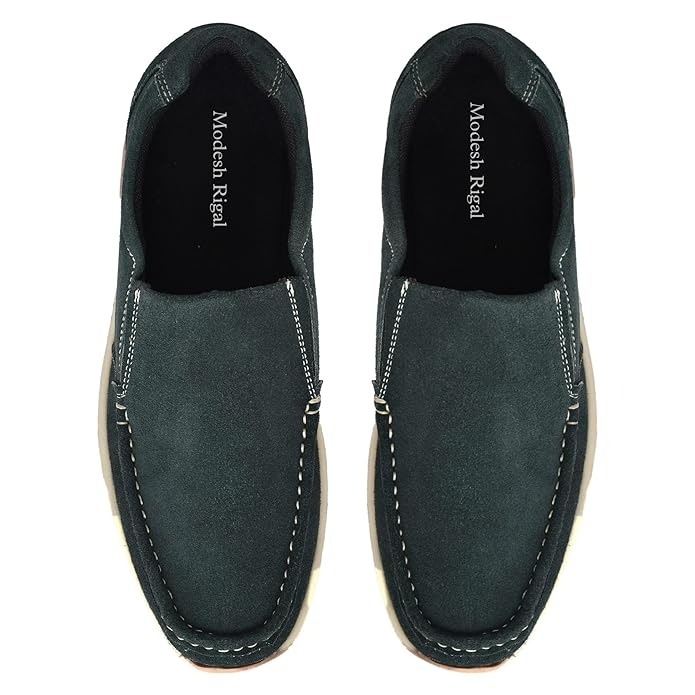 Men's Dark Grey Suede Loafers with Contrast Stitching Casual Slip-On Shoes For Men