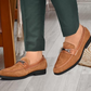 Men's Brown Suede Elevate Loafers Casual Look with Silver Buckle Detailing For Men