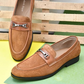 Men's Brown Suede Elevate Loafers Casual Look with Silver Buckle Detailing For Men