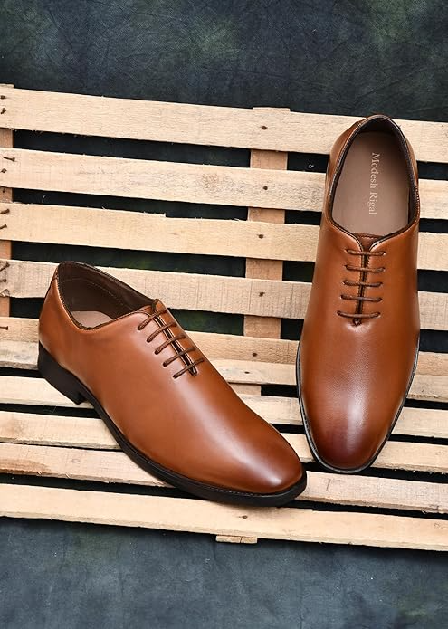 Men's Classic Tan Formal Oxford Shoes with Sleek Lace-Up Design Attire Shoes for Men